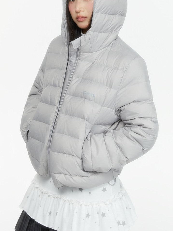 atrandom Hooded Windproof Drawcord Waist White Duck Down Women&