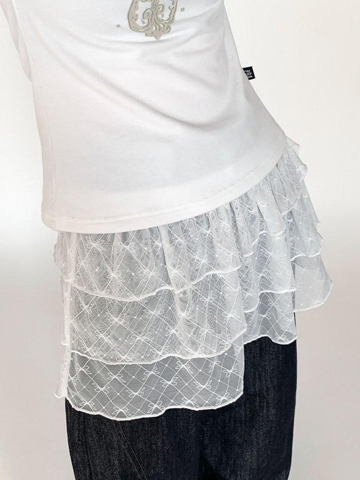 atrandom Jacquard Lace Bow Short Layered A Line Women&