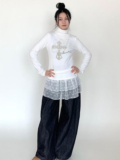 atrandom Jacquard Lace Bow Short Layered A Line Women&