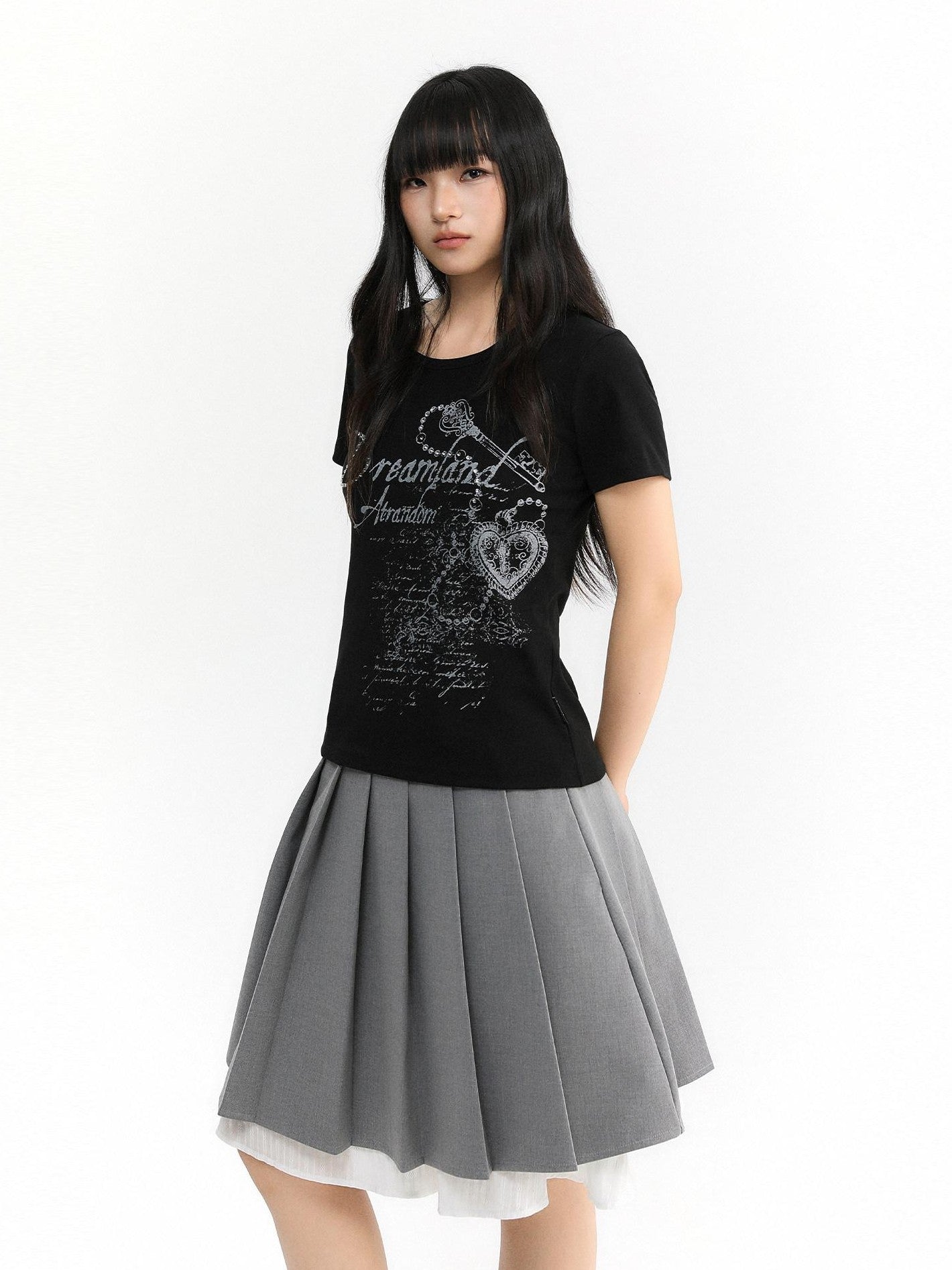atrandom Light Gray Pleated Collegiate Women&