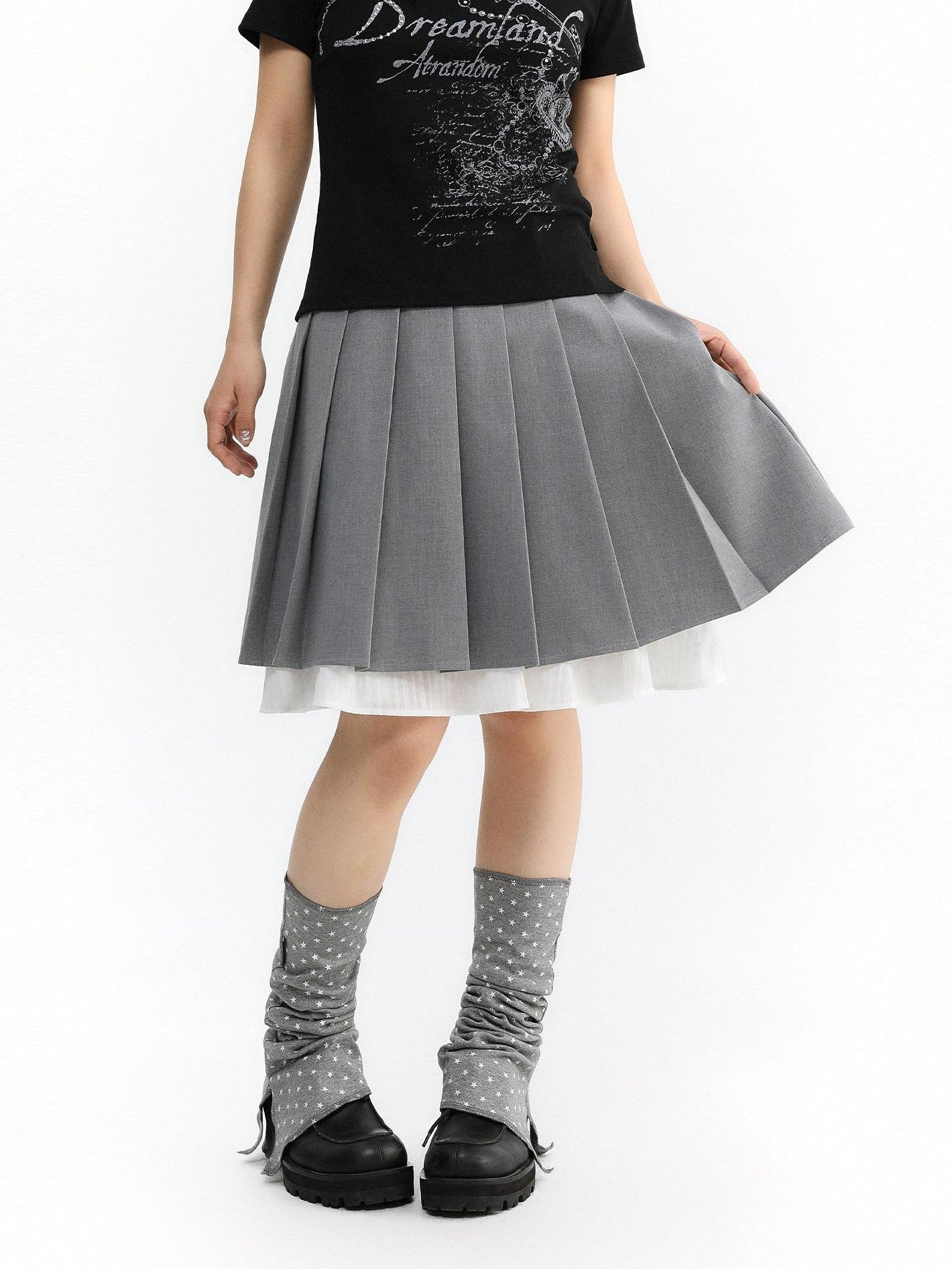 atrandom Light Gray Pleated Collegiate Women&