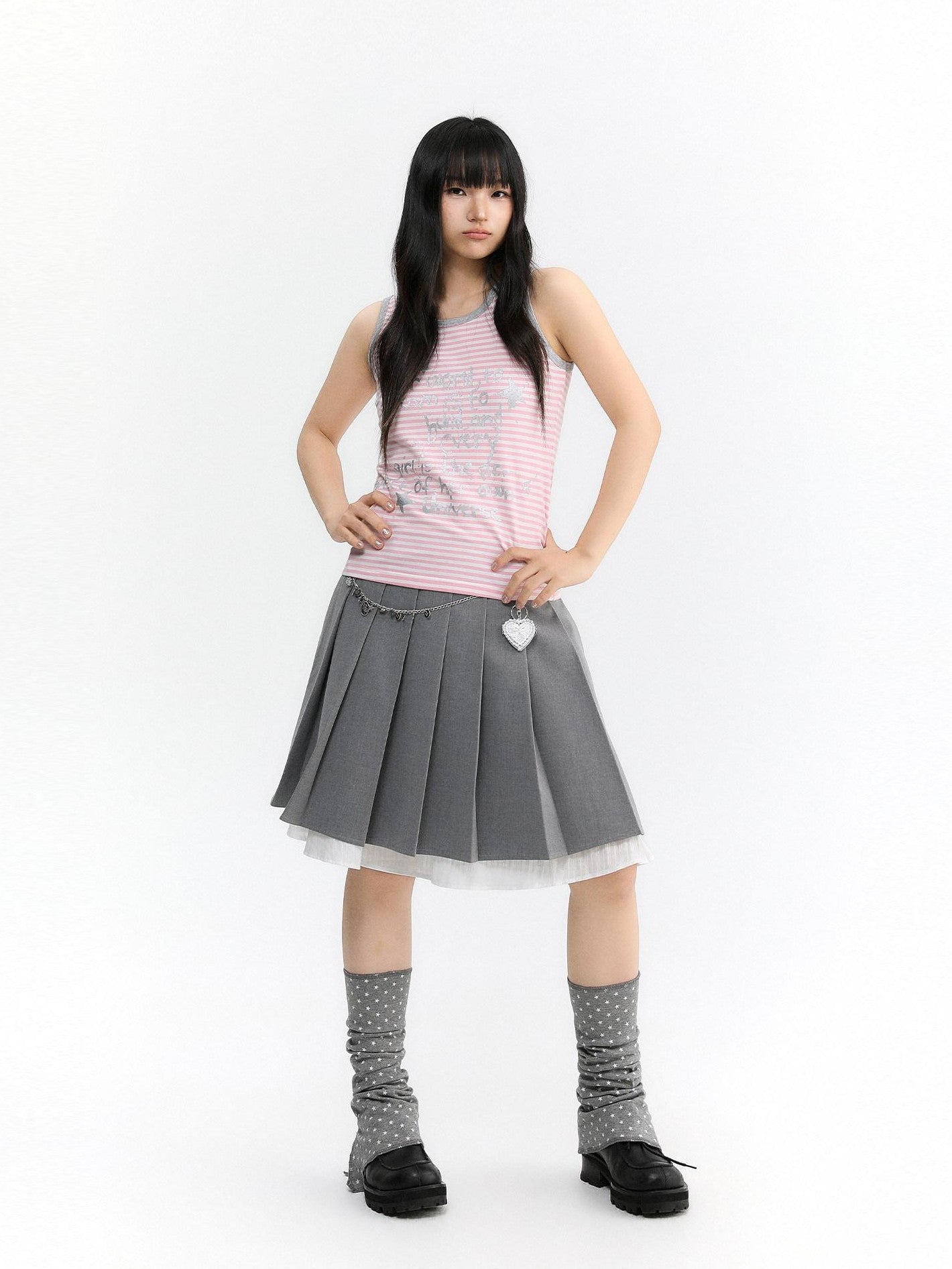 atrandom Light Gray Pleated Collegiate Women&