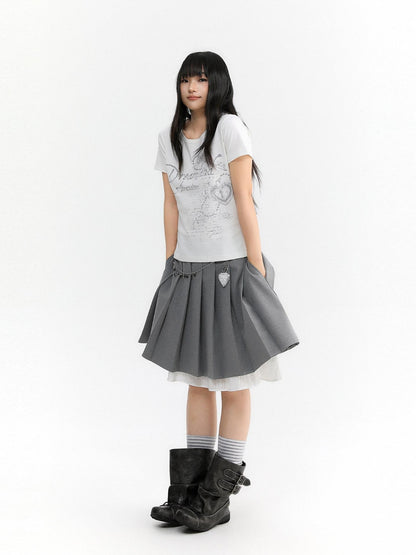 atrandom Light Gray Pleated Collegiate Women&