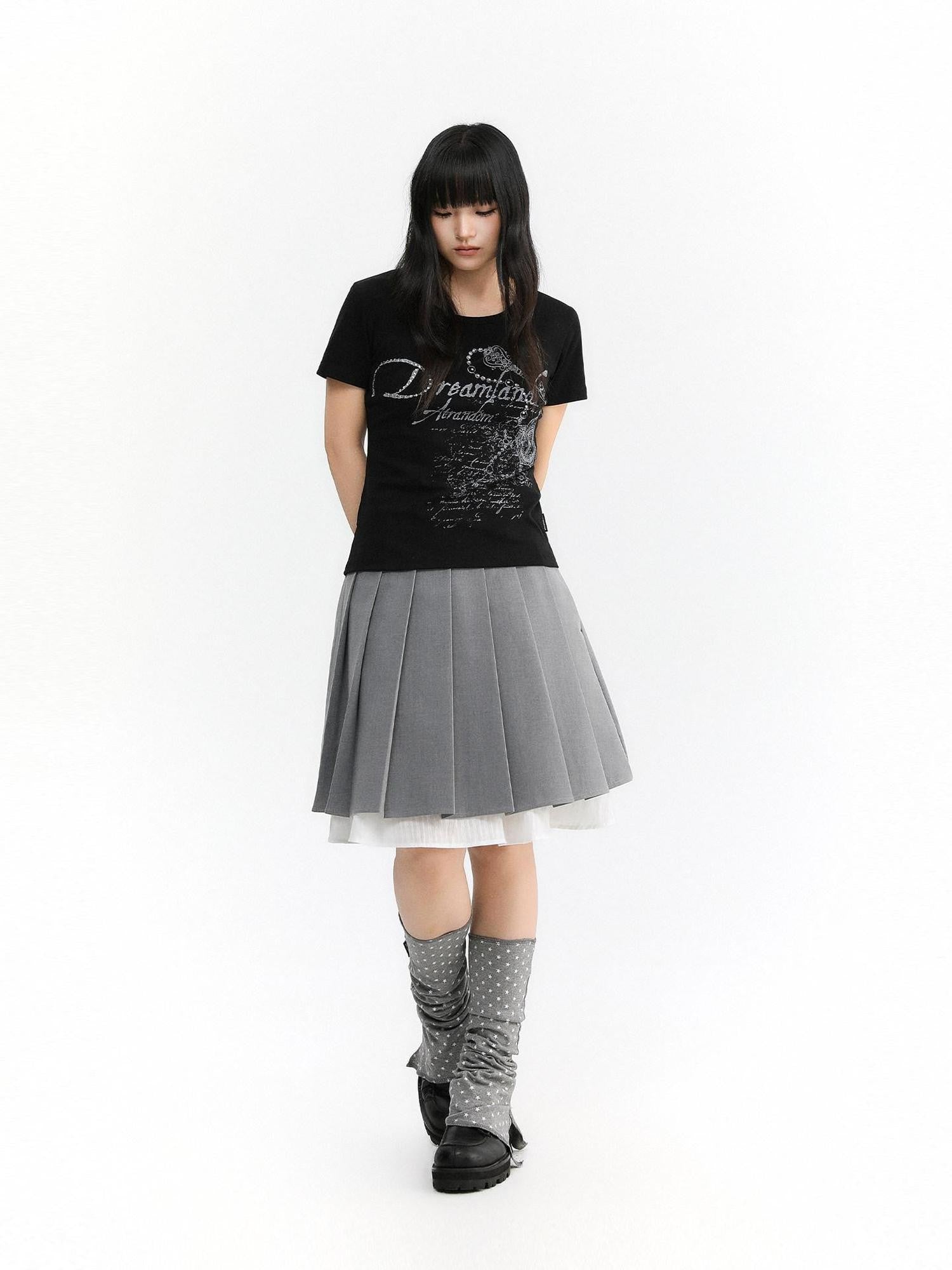 atrandom Light Gray Pleated Collegiate Women&