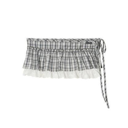 atrandom_Light_Green_Plaid_Tie_High_Waist_Pleated_Side_Slit_Women&