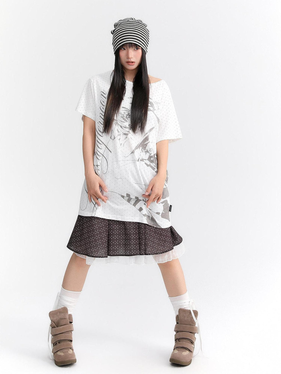 atrandom Manga Girl Print Polka Dot Bardot Women&