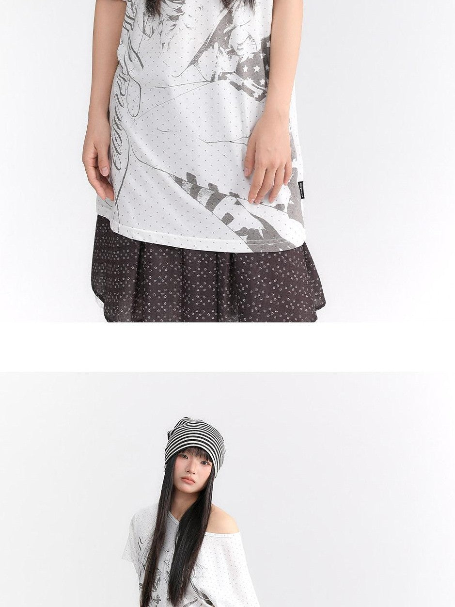 atrandom Manga Girl Print Polka Dot Bardot Women&