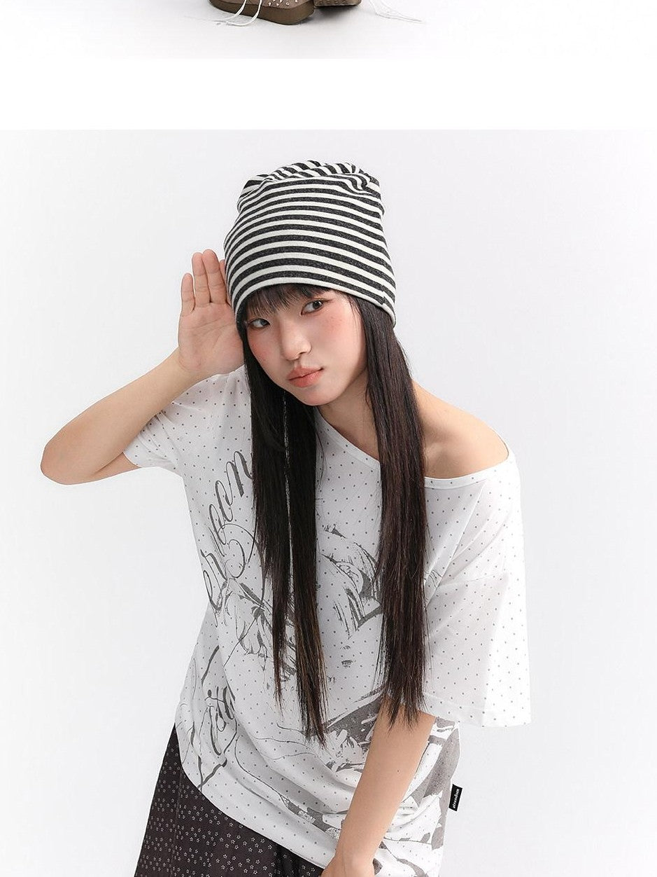 atrandom Manga Girl Print Polka Dot Bardot Women&