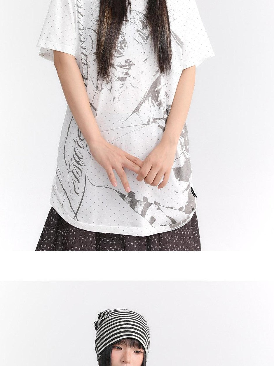 atrandom Manga Girl Print Polka Dot Bardot Women&