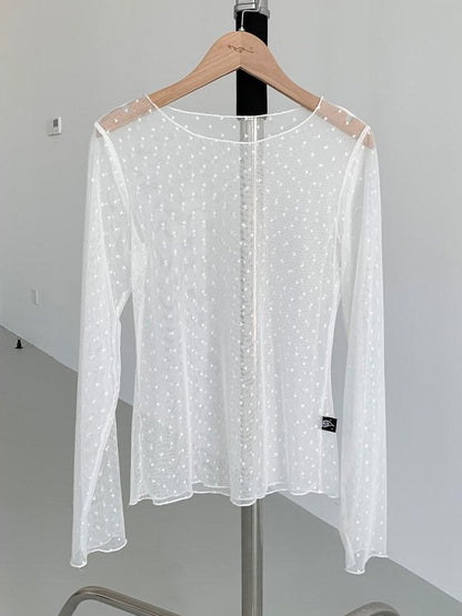 atrandom Misty Heart Jacquard Mesh Sheer Women&