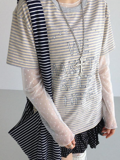 atrandom Misty Heart Jacquard Mesh Sheer Women&