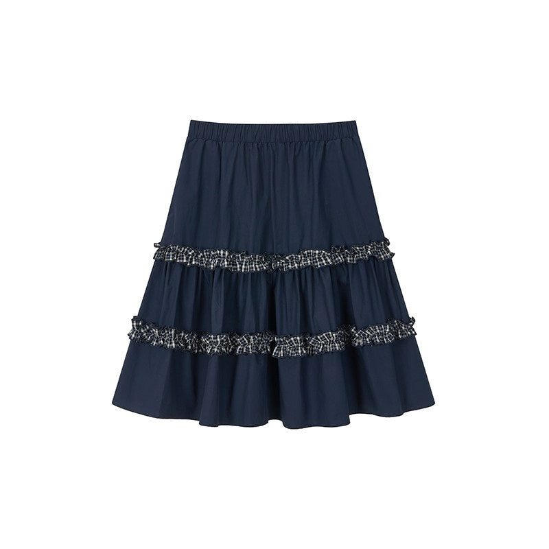 atrandom_Navy_Plaid_Lace_Trim_Ruffle_Patchwork_Women&