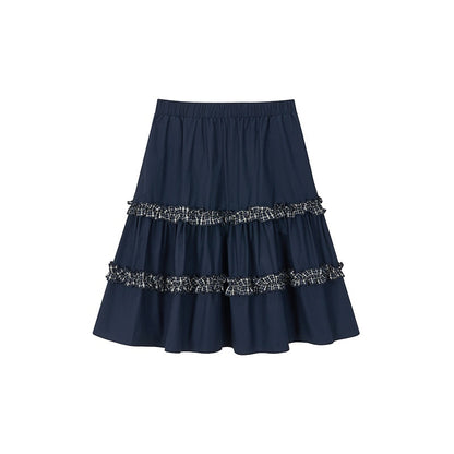 atrandom_Navy_Plaid_Lace_Trim_Ruffle_Patchwork_Women&