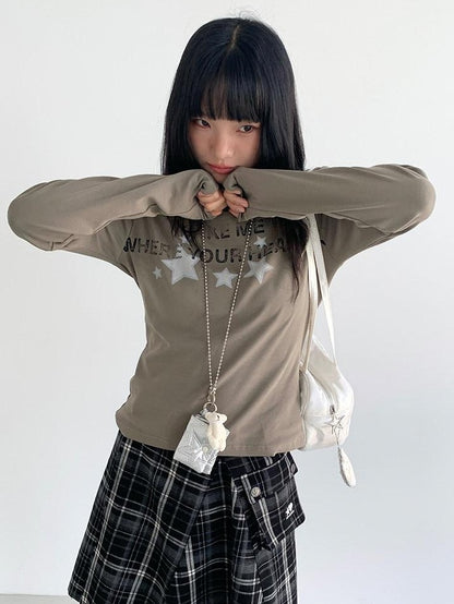 atrandom Pickle Green Vintage Text Star Print Women&