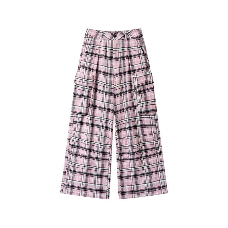 atrandom_Pink_Plaid_Cargo_Pocket_Natural_Waist_Relaxed_Women&