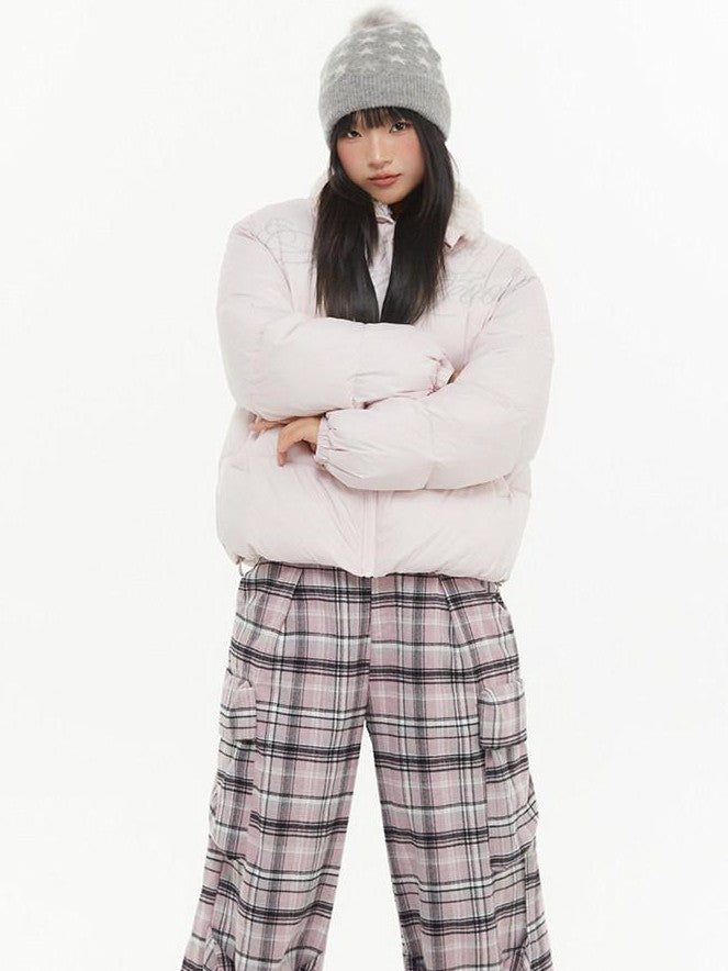 atrandom Pink Plaid Cargo Pocket Natural Waist Relaxed Women&