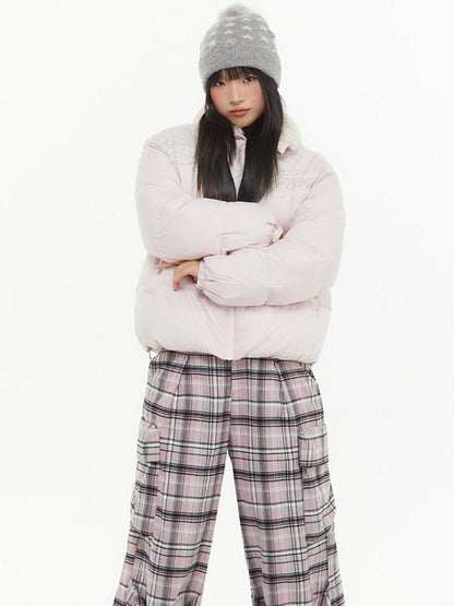 atrandom Pink Plaid Cargo Pocket Natural Waist Relaxed Women&