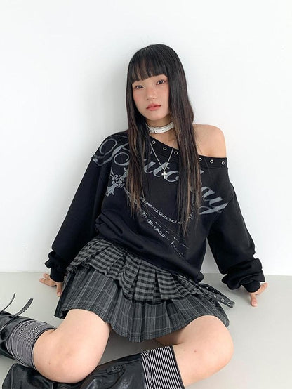 atrandom Plaid Pleated Double Layer Frayed A Line Women&