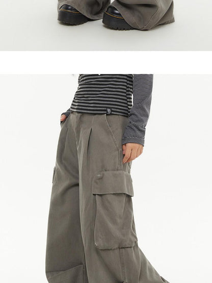atrandom Pleated Multi Pocket Washed Cargo Women&