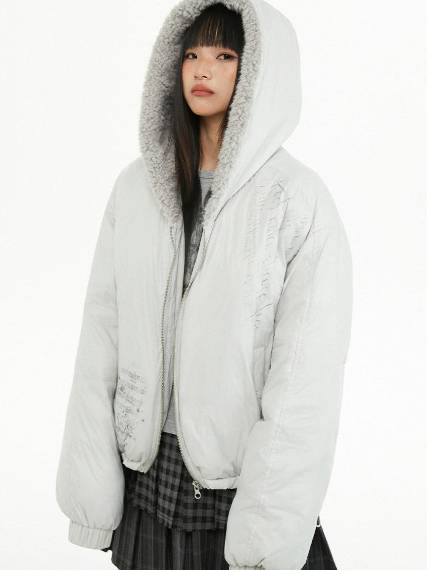 atrandom Plush Letter Print Oversized Dropped Shoulder Women&