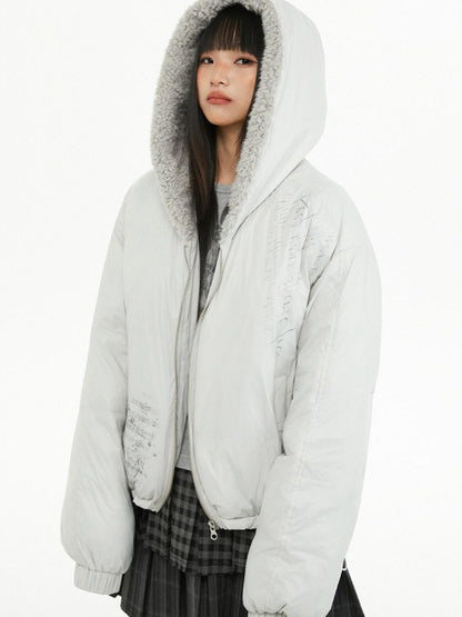 atrandom Plush Letter Print Oversized Dropped Shoulder Women&