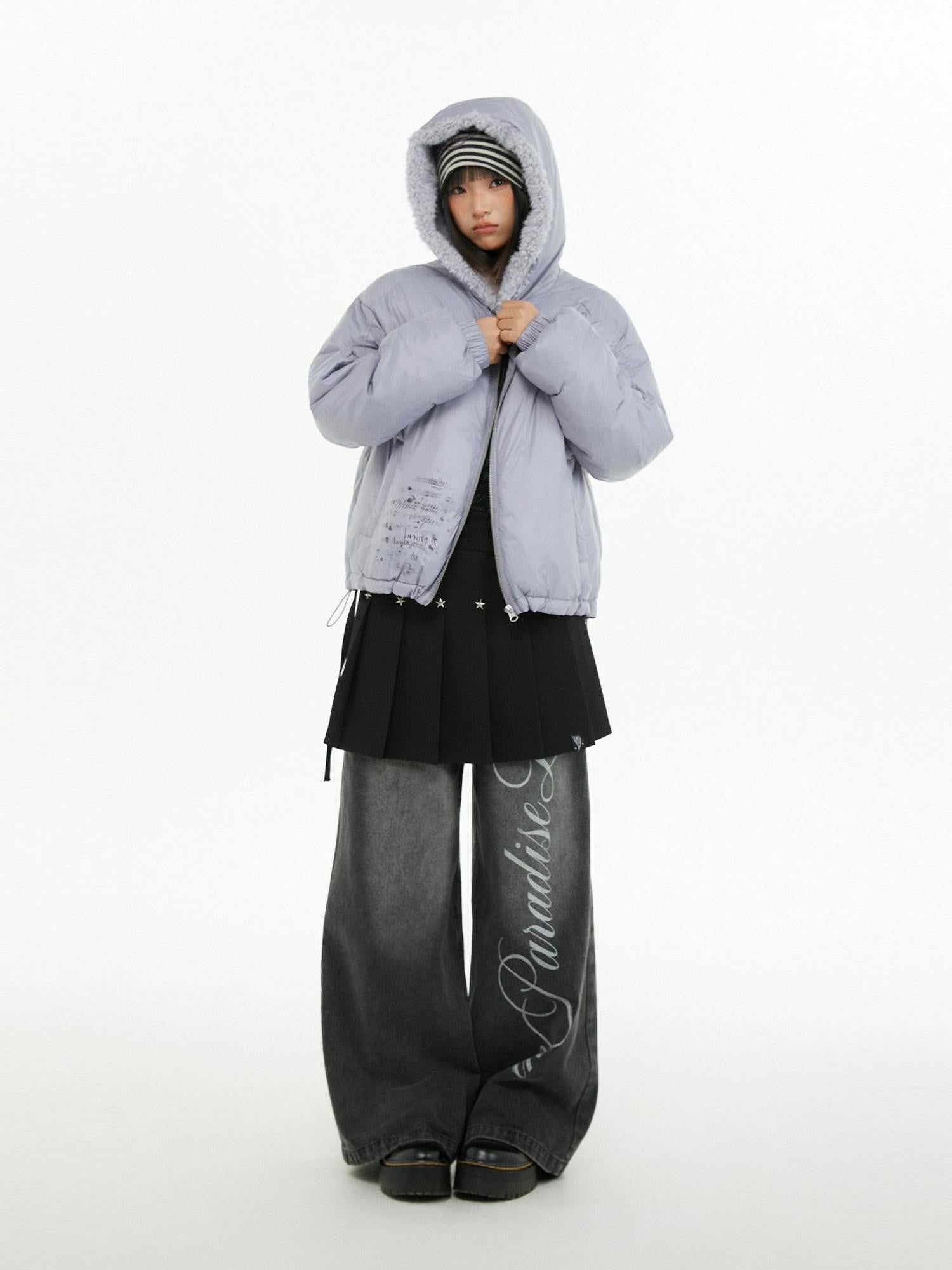 atrandom Plush Letter Print Oversized Dropped Shoulder Women&