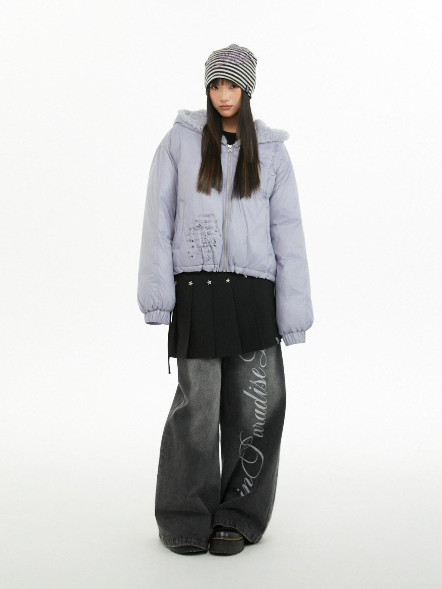atrandom Plush Letter Print Oversized Dropped Shoulder Women&