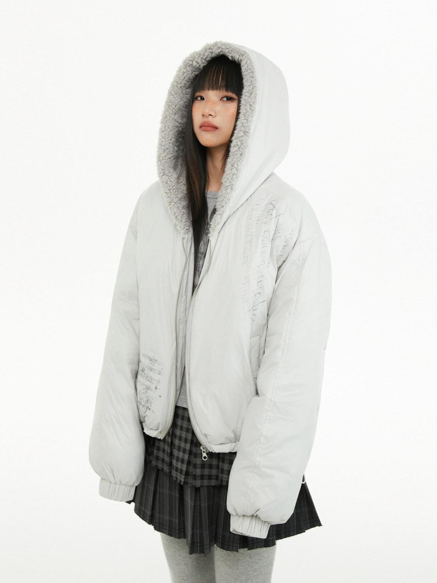 atrandom Plush Letter Print Oversized Dropped Shoulder Women&