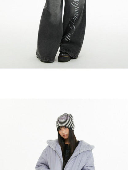 atrandom Plush Letter Print Oversized Dropped Shoulder Women&