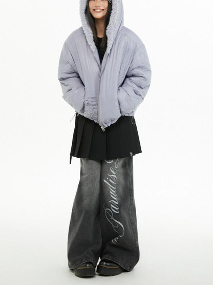 atrandom Plush Letter Print Oversized Dropped Shoulder Women&