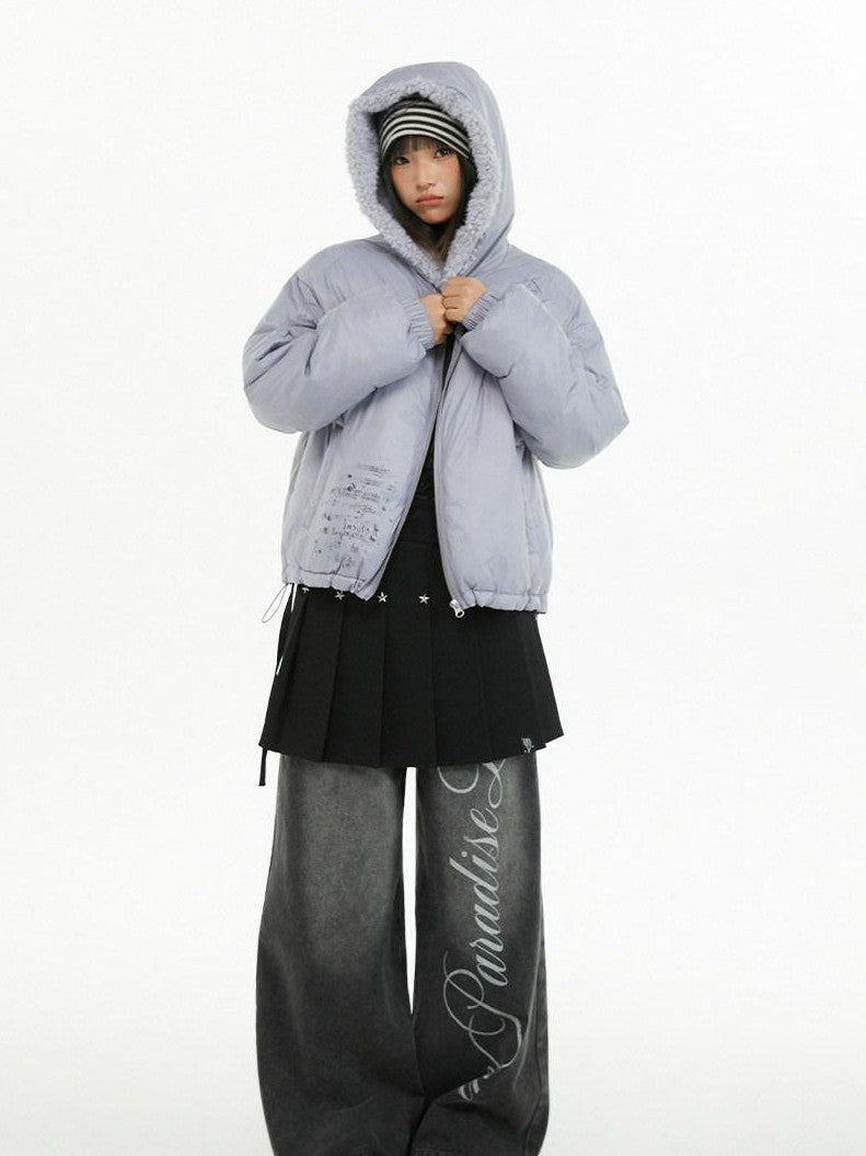 atrandom Plush Letter Print Oversized Dropped Shoulder Women&