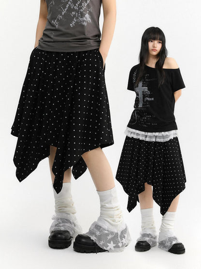atrandom Polka Dot Asymmetric Elastic Waist Women&