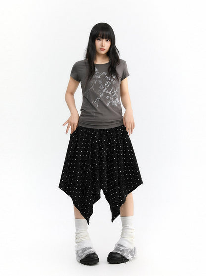atrandom Polka Dot Asymmetric Elastic Waist Women&
