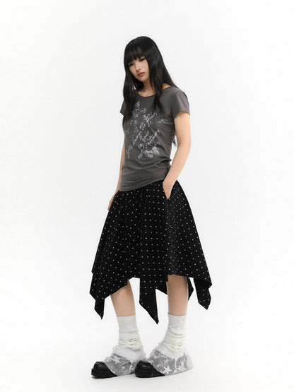 atrandom Polka Dot Asymmetric Elastic Waist Women&