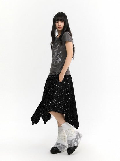 atrandom Polka Dot Asymmetric Elastic Waist Women&