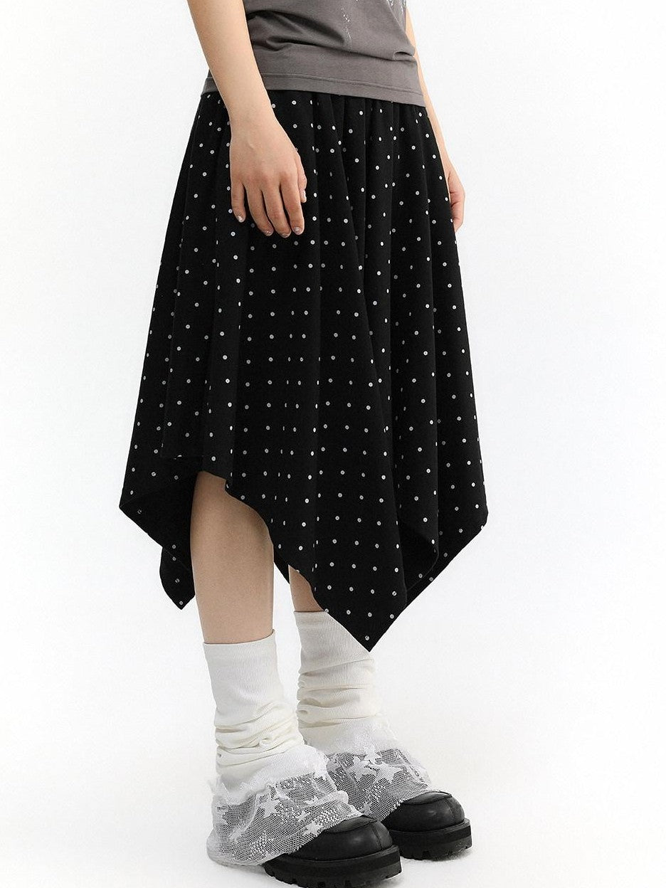 atrandom Polka Dot Asymmetric Elastic Waist Women&
