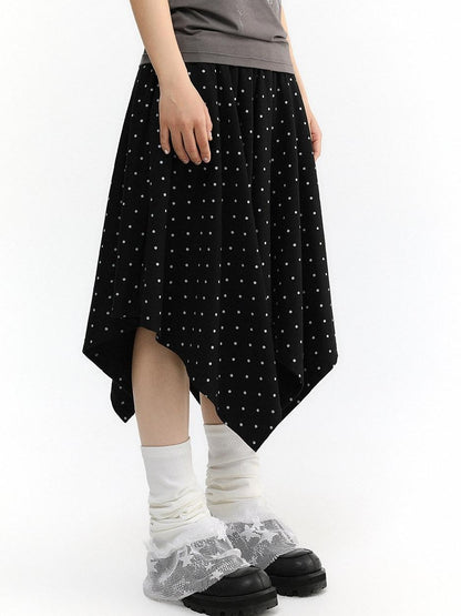 atrandom Polka Dot Asymmetric Elastic Waist Women&