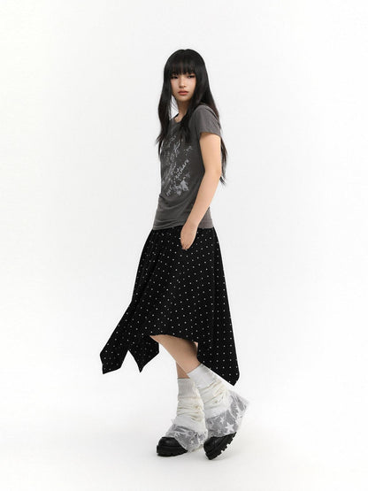 atrandom Polka Dot Asymmetric Elastic Waist Women&