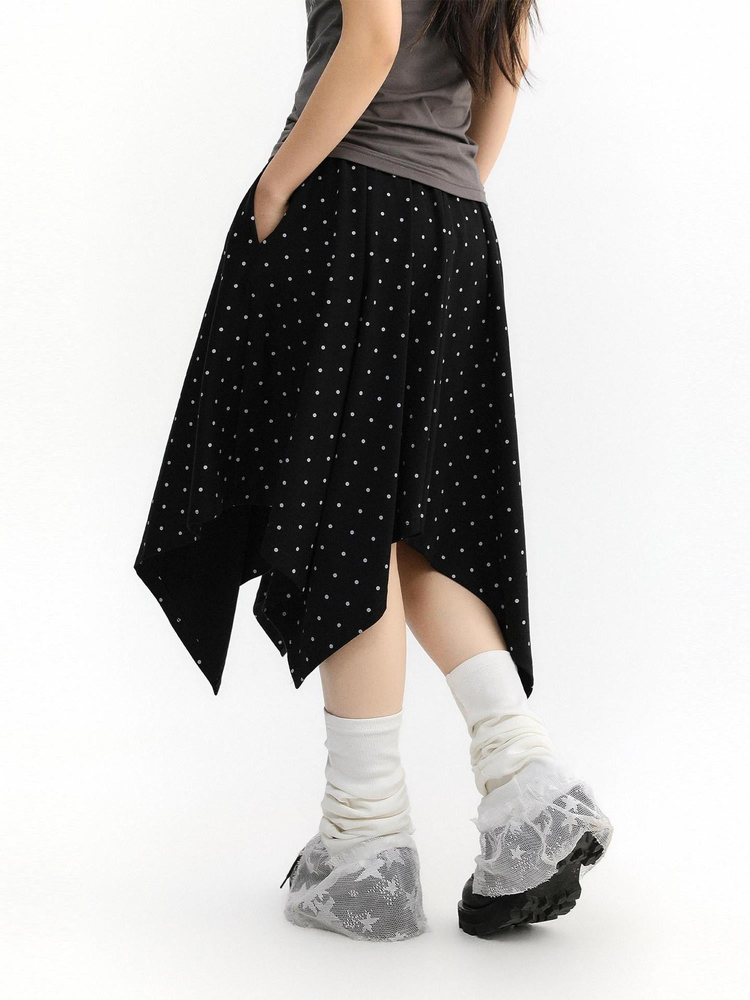 atrandom Polka Dot Asymmetric Elastic Waist Women&