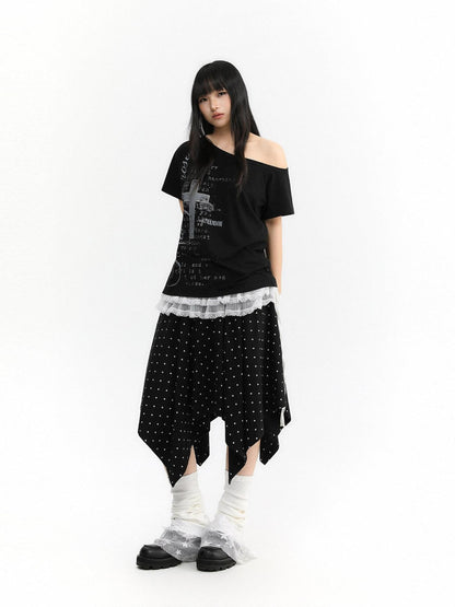 atrandom Polka Dot Asymmetric Elastic Waist Women&