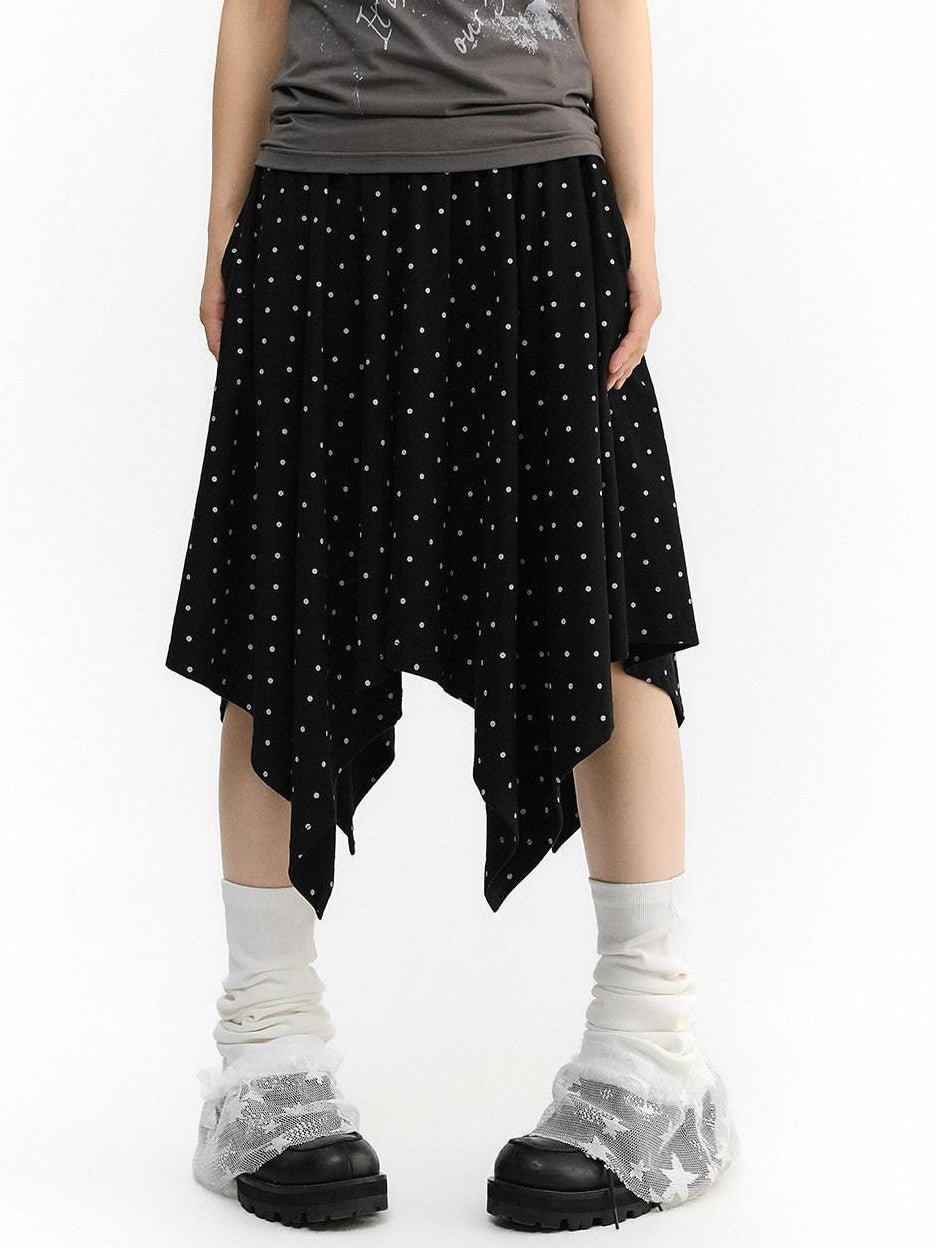 atrandom Polka Dot Asymmetric Elastic Waist Women&
