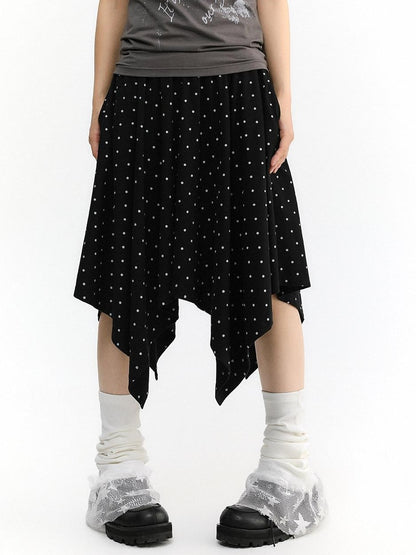 atrandom Polka Dot Asymmetric Elastic Waist Women&