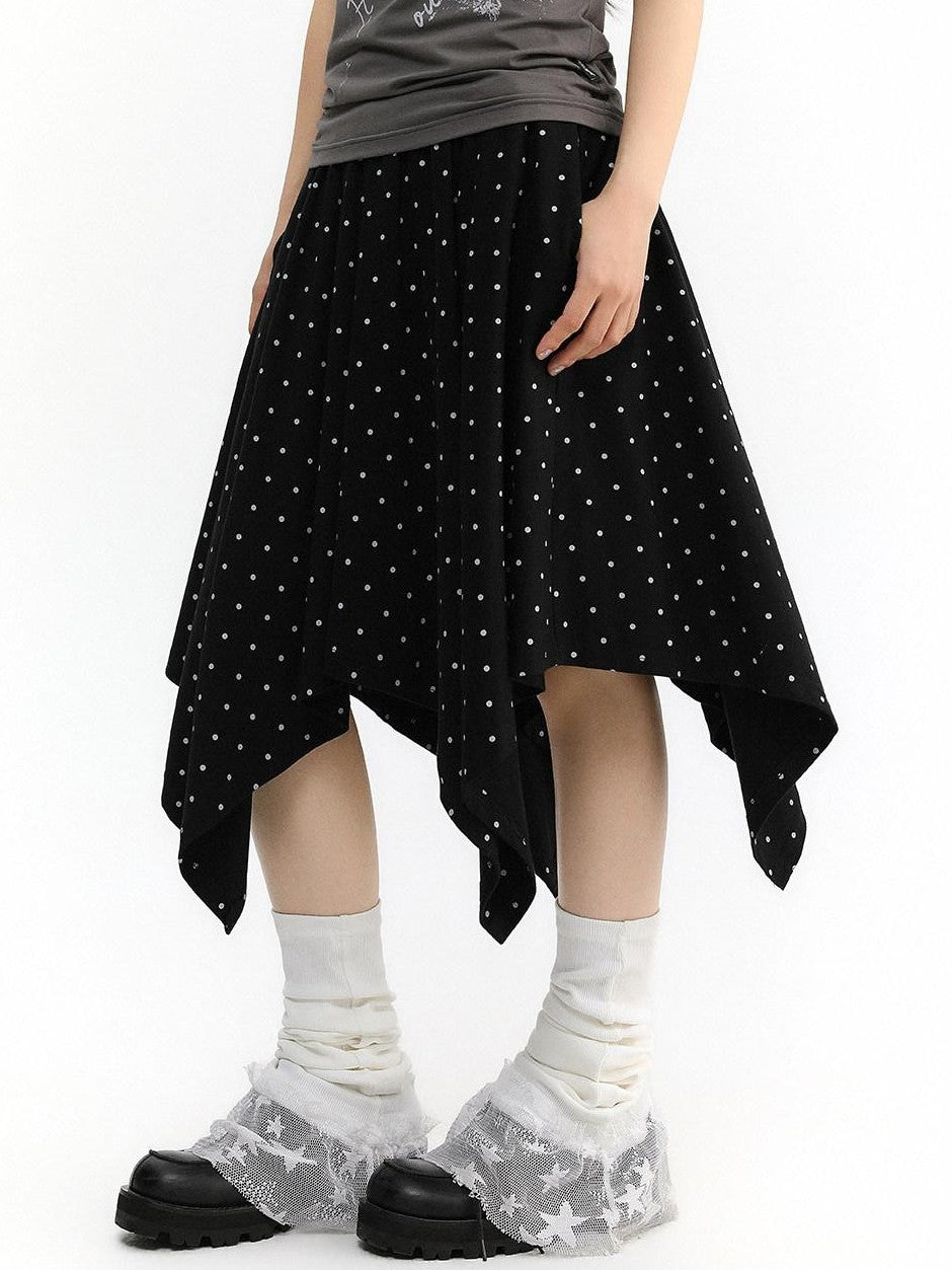 atrandom Polka Dot Asymmetric Elastic Waist Women&