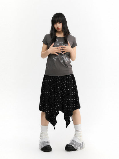 atrandom Polka Dot Asymmetric Elastic Waist Women&
