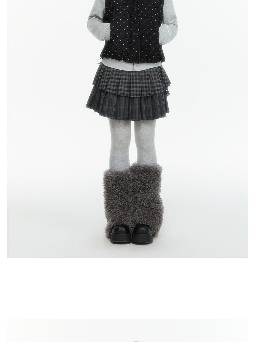 atrandom Polka Dot Embroidered Detachable Hood Faux Fur Collar Women&