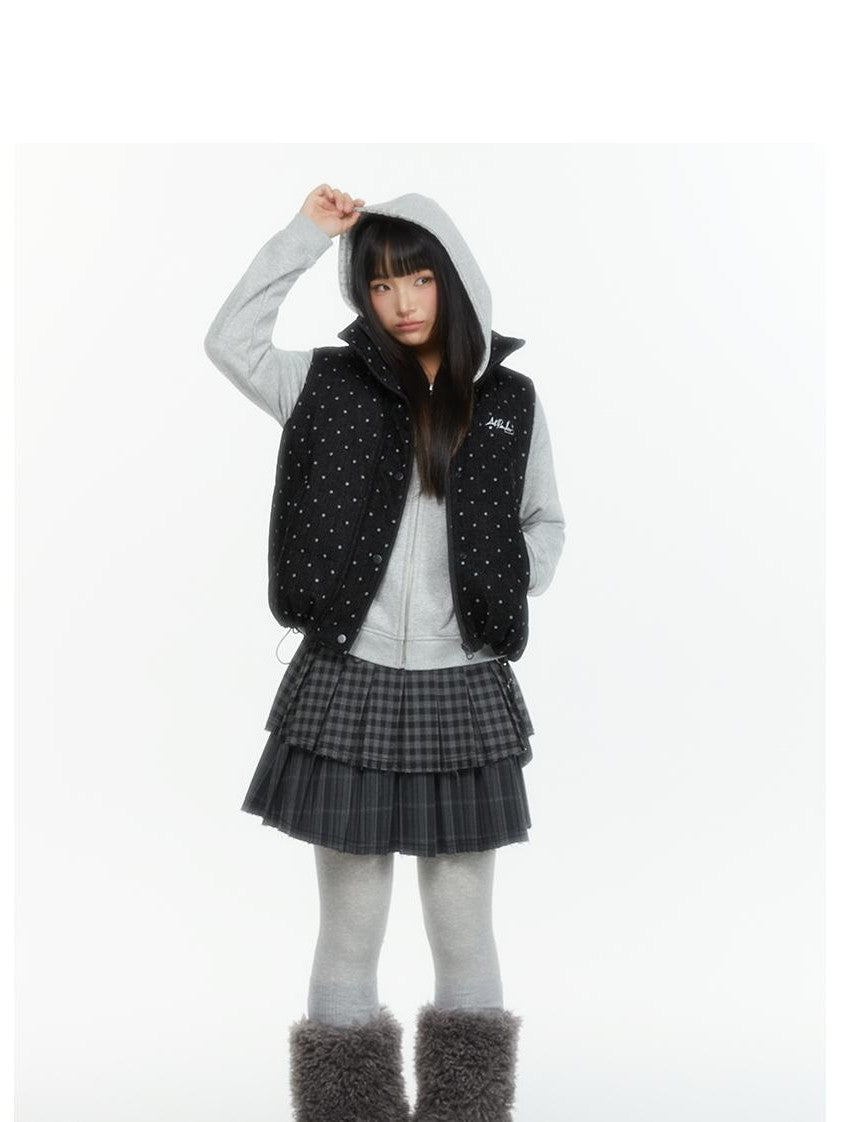 atrandom Polka Dot Embroidered Detachable Hood Faux Fur Collar Women&
