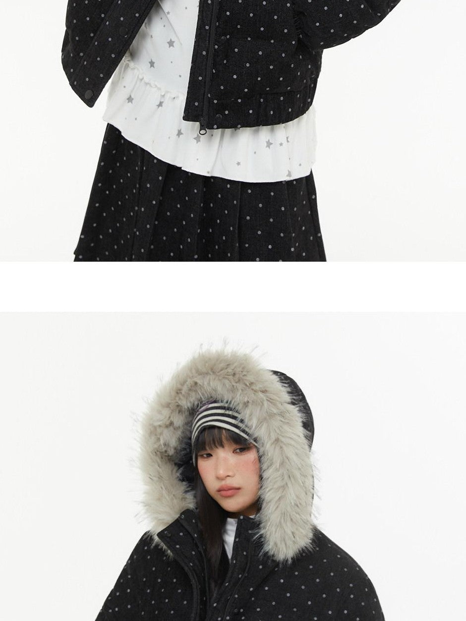 atrandom Polka Dot Embroidery Fur Collar Women&