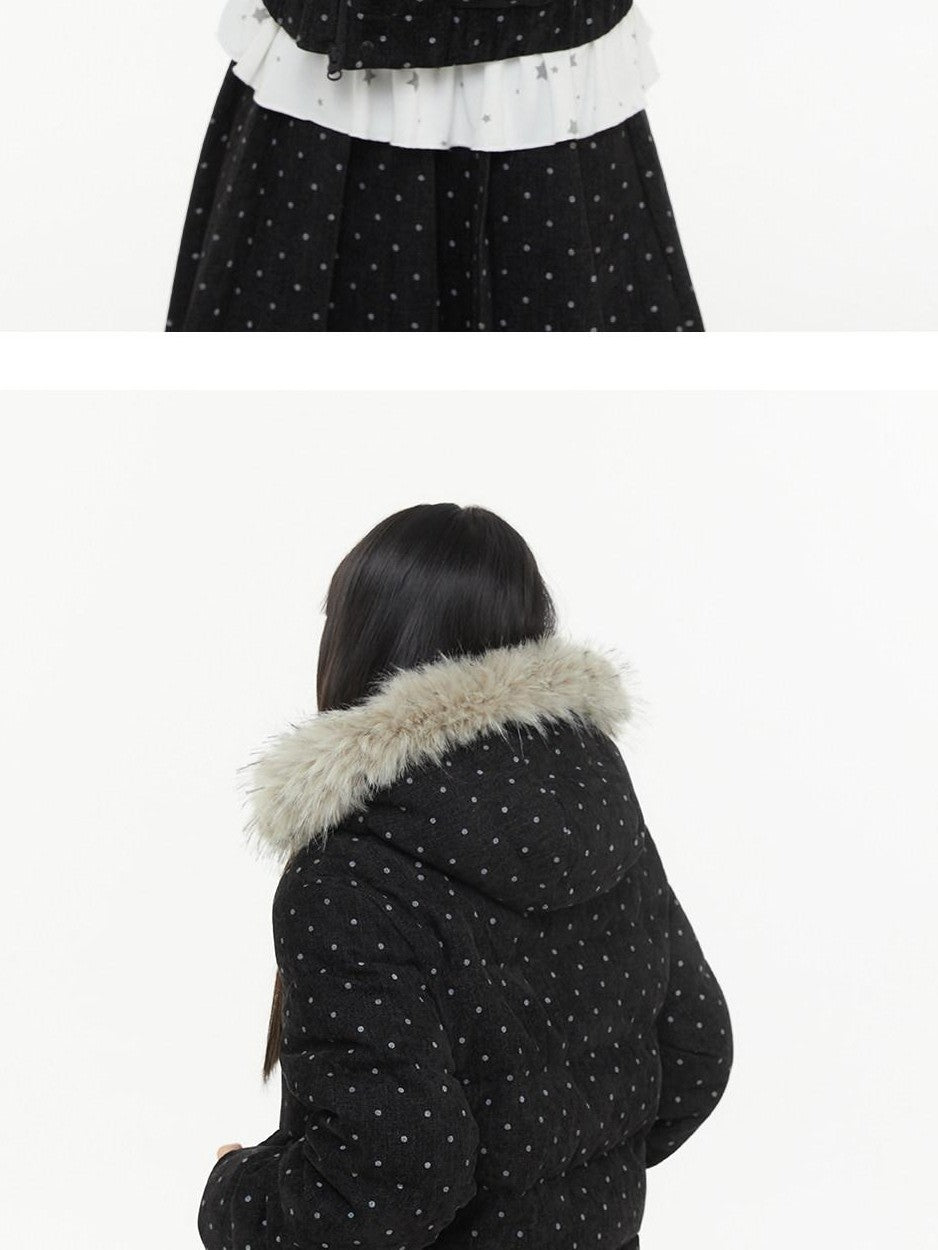 atrandom Polka Dot Embroidery Fur Collar Women&
