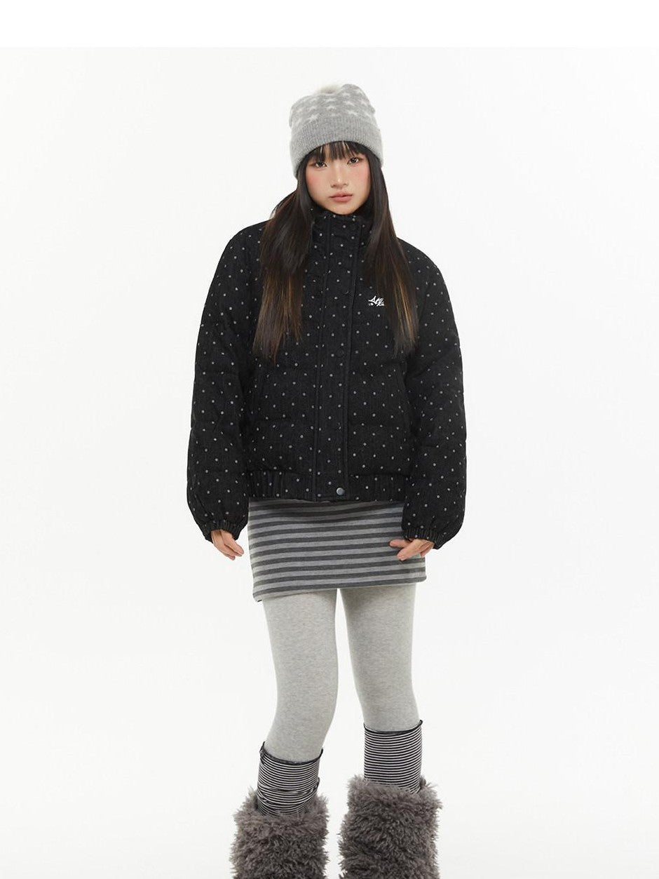atrandom Polka Dot Embroidery Fur Collar Women&