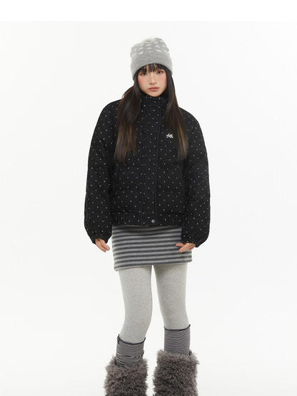 atrandom Polka Dot Embroidery Fur Collar Women&